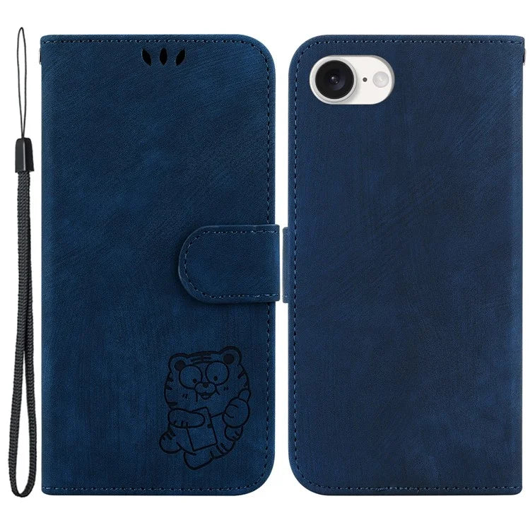 For iPhone SE (2024) Case Wallet PU Leather Flip Phone Stand Cover with Imprinted Tiger Pattern
