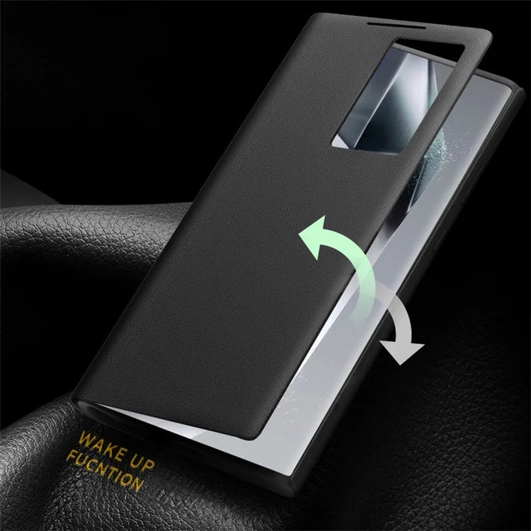 QIALINO For Samsung Galaxy S24 Ultra Case View Window Genuine Cow Leather Flip Phone Cover