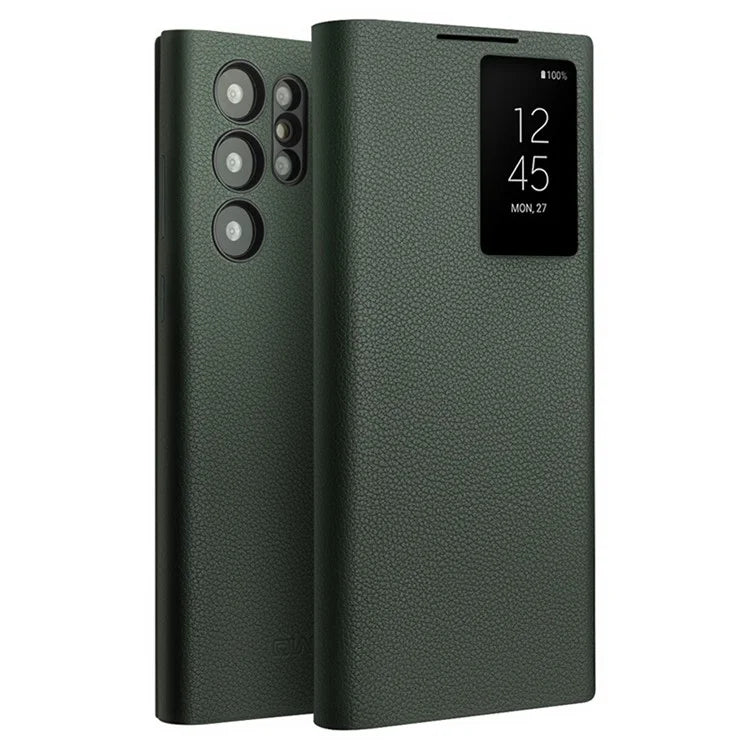 QIALINO For Samsung Galaxy S24 Ultra Case View Window Genuine Cow Leather Flip Phone Cover