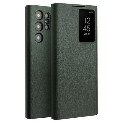 QIALINO For Samsung Galaxy S24 Ultra Case View Window Genuine Cow Leather Flip Phone Cover