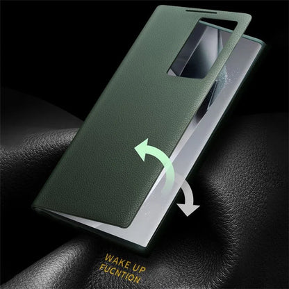 QIALINO For Samsung Galaxy S24 Ultra Case View Window Genuine Cow Leather Flip Phone Cover