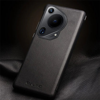 QIALINO For Huawei Pura 70 Ultra Case View Window Flip Genuine Cow Leather Slim Phone Cover
