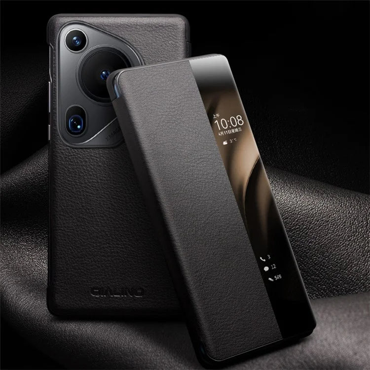 QIALINO For Huawei Pura 70 Ultra Case View Window Flip Genuine Cow Leather Slim Phone Cover