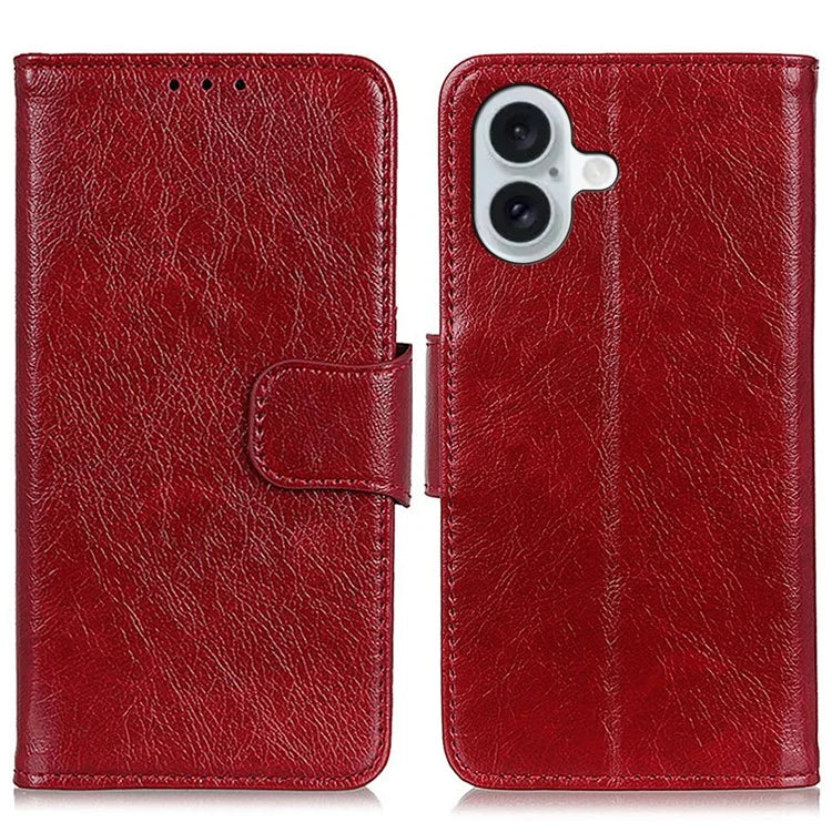 For iPhone 16 Case Nappa Texture Wallet Stand Split Leather Phone Cover