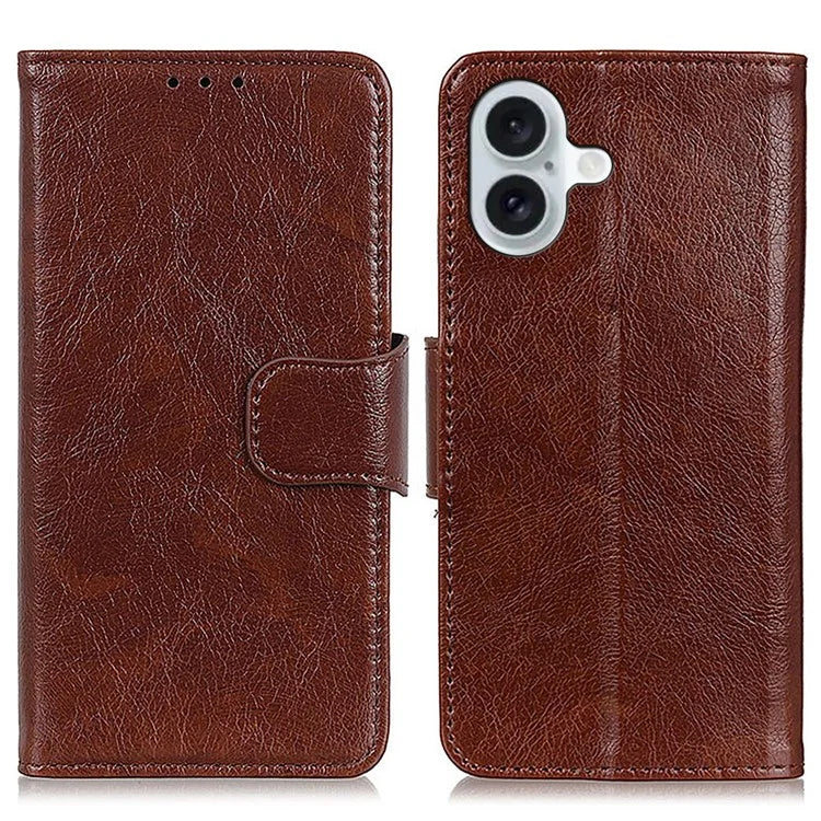For iPhone 16 Case Nappa Texture Wallet Stand Split Leather Phone Cover