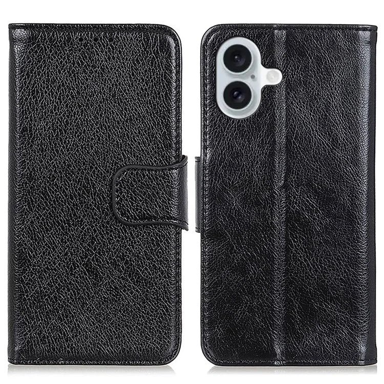 For iPhone 16 Plus Case Nappa Texture Split Leather Wallet Folio Flip Phone Cover