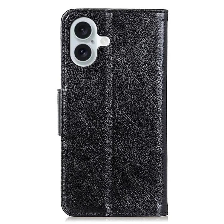 For iPhone 16 Plus Case Nappa Texture Split Leather Wallet Folio Flip Phone Cover
