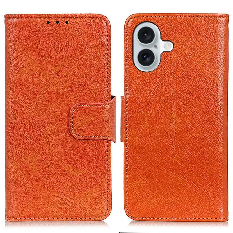 For iPhone 16 Plus Case Nappa Texture Split Leather Wallet Folio Flip Phone Cover