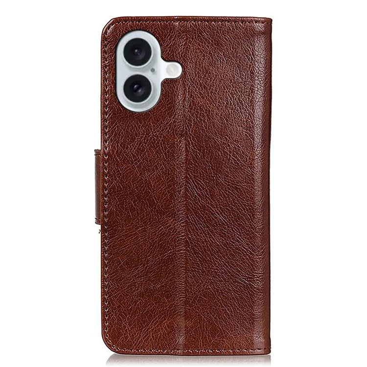 For iPhone 16 Plus Case Nappa Texture Split Leather Wallet Folio Flip Phone Cover
