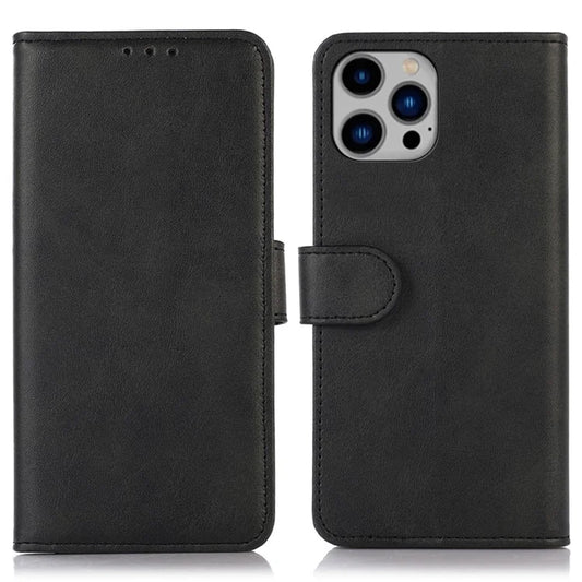 For iPhone 16 Pro Max Case PU Leather Cowhide Texture Folio Flip Phone Cover