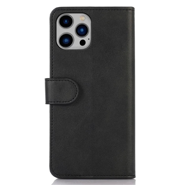 For iPhone 16 Pro Max Case PU Leather Cowhide Texture Folio Flip Phone Cover