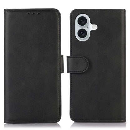 For iPhone 16 Plus Case PU Leather Purse Cowhide Texture Stand Phone Cover