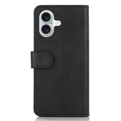 For iPhone 16 Plus Case PU Leather Purse Cowhide Texture Stand Phone Cover