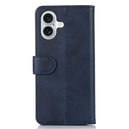For iPhone 16 Plus Case PU Leather Purse Cowhide Texture Stand Phone Cover