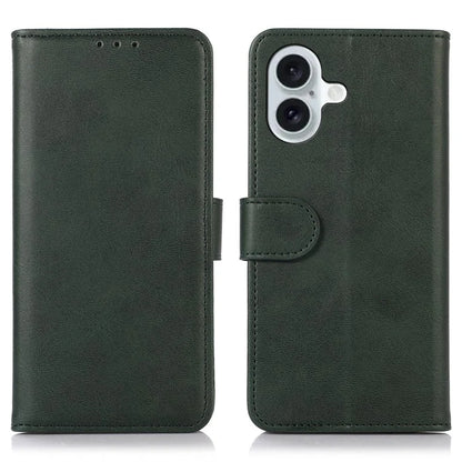 For iPhone 16 Plus Case PU Leather Purse Cowhide Texture Stand Phone Cover