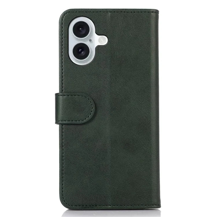 For iPhone 16 Plus Case PU Leather Purse Cowhide Texture Stand Phone Cover