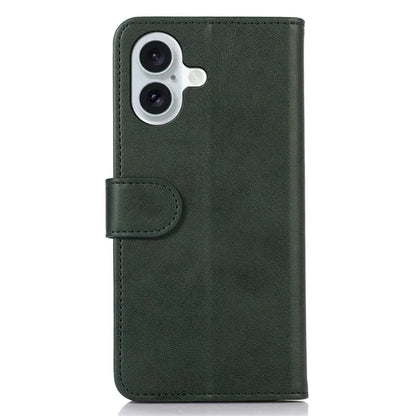 For iPhone 16 Plus Case PU Leather Purse Cowhide Texture Stand Phone Cover
