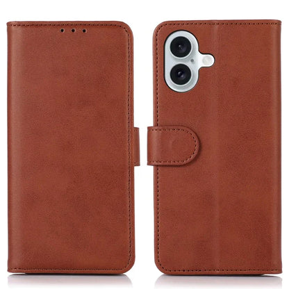 For iPhone 16 Plus Case PU Leather Purse Cowhide Texture Stand Phone Cover