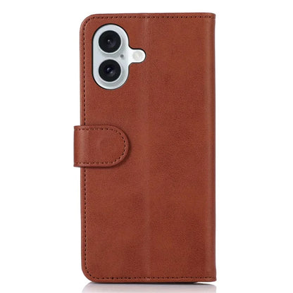 For iPhone 16 Plus Case PU Leather Purse Cowhide Texture Stand Phone Cover