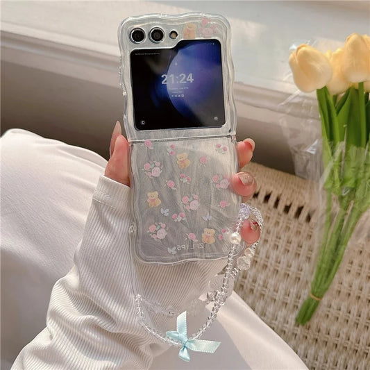 For Samsung Galaxy Z Flip5 5G Case Pattern Print Hard PC Phone Cover with Strap