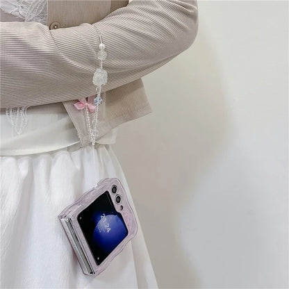 For Samsung Galaxy Z Flip5 5G Case Pattern Print Hard PC Phone Cover with Strap