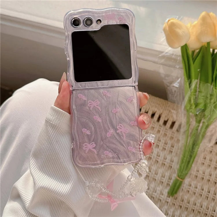 For Samsung Galaxy Z Flip5 5G Case Pattern Print Hard PC Phone Cover with Strap