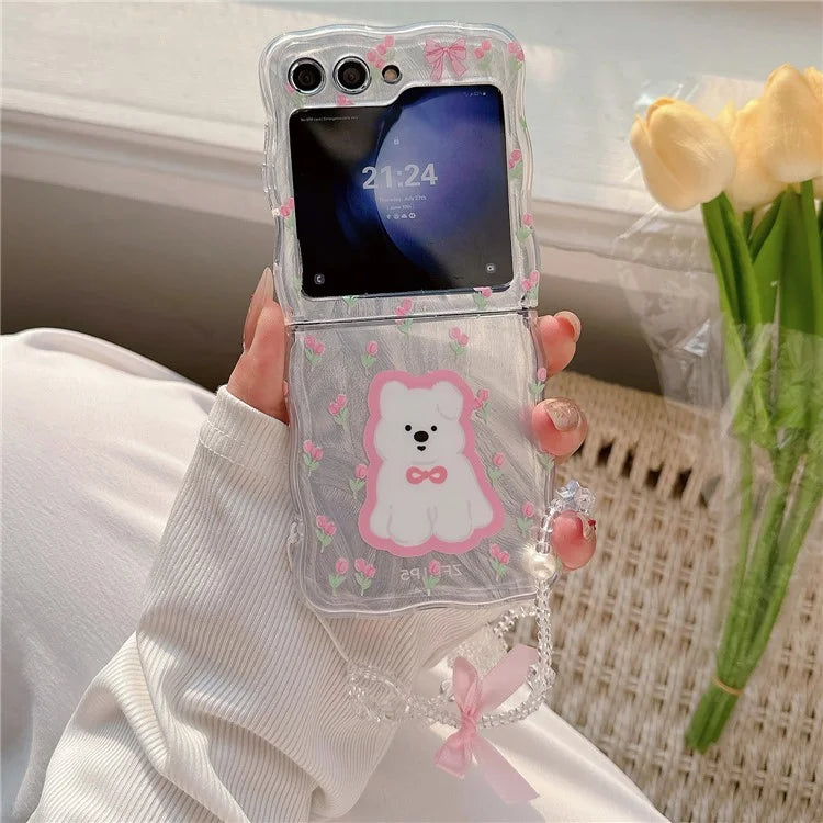 For Samsung Galaxy Z Flip5 5G Case Pattern Print Hard PC Phone Cover with Strap