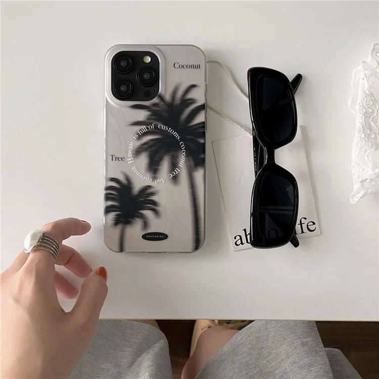 For iPhone 14 Pro Max Case IMD Black Coconut Tree TPU Protective Slim Cover