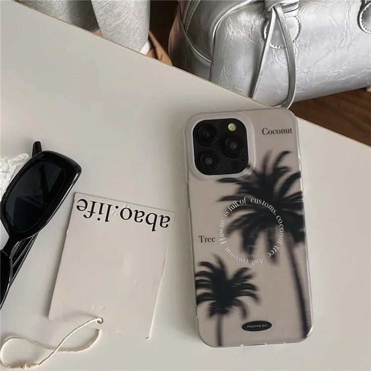 For iPhone 14 Pro Max Case IMD Black Coconut Tree TPU Protective Slim Cover