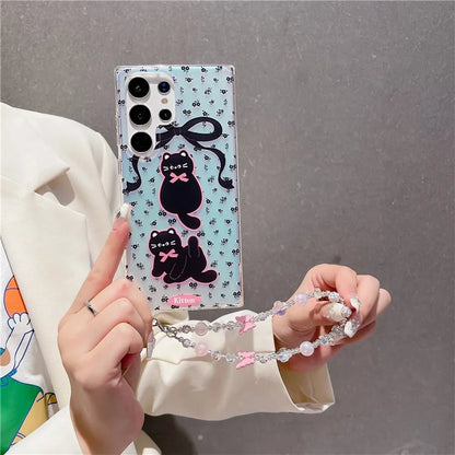 For Samsung Galaxy S23 Ultra Case TPU Cute Cat Pattern Laser Phone Cover