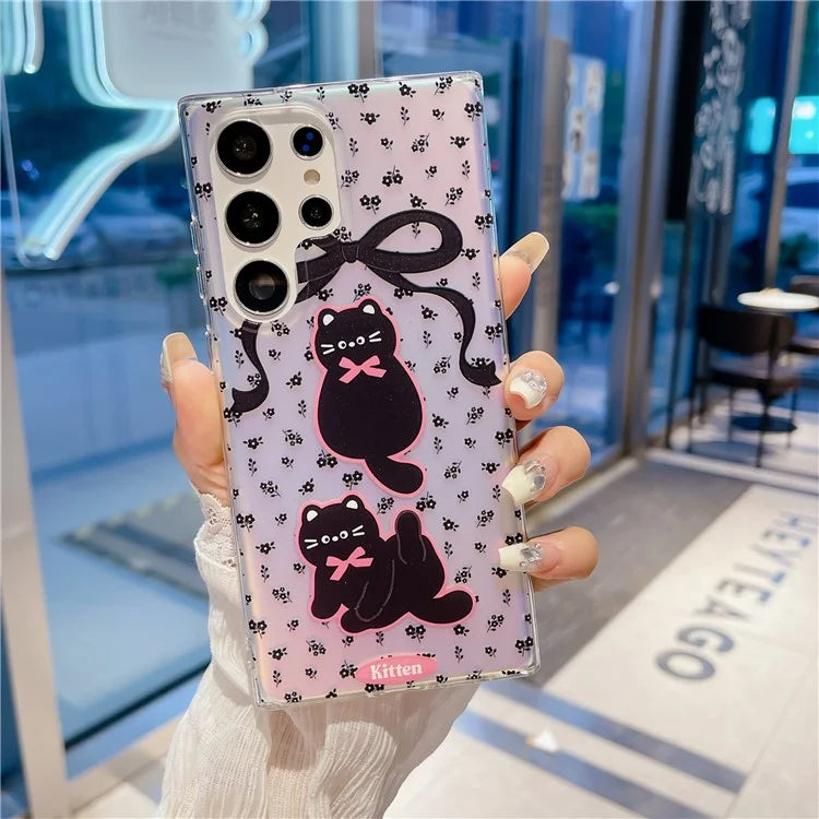 For Samsung Galaxy S23 Ultra Case TPU Cute Cat Pattern Laser Phone Cover