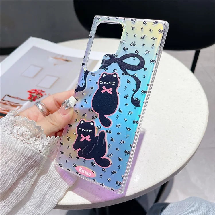 For Samsung Galaxy S23 Ultra Case TPU Cute Cat Pattern Laser Phone Cover