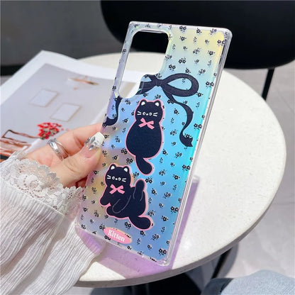 For Samsung Galaxy S23 Ultra Case TPU Cute Cat Pattern Laser Phone Cover