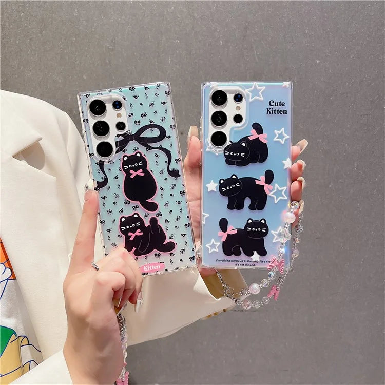 For Samsung Galaxy S23 Ultra Case TPU Cute Cat Pattern Laser Phone Cover