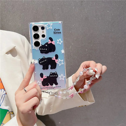For Samsung Galaxy S23 Ultra Case TPU Cute Cat Pattern Laser Phone Cover