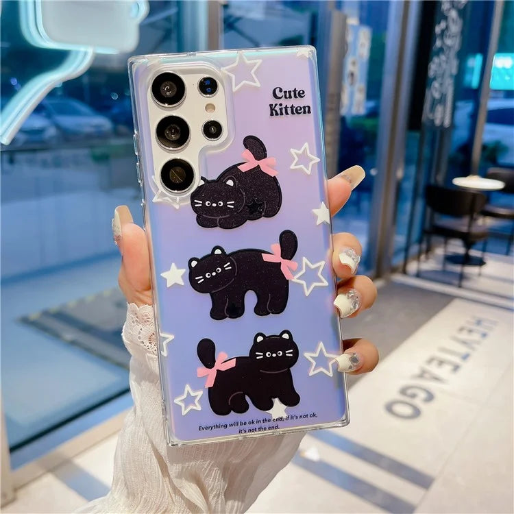 For Samsung Galaxy S23 Ultra Case TPU Cute Cat Pattern Laser Phone Cover