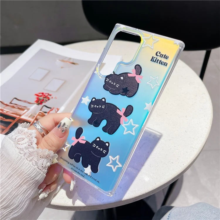 For Samsung Galaxy S23 Ultra Case TPU Cute Cat Pattern Laser Phone Cover