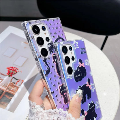 For Samsung Galaxy S23 Ultra Case TPU Cute Cat Pattern Laser Phone Cover