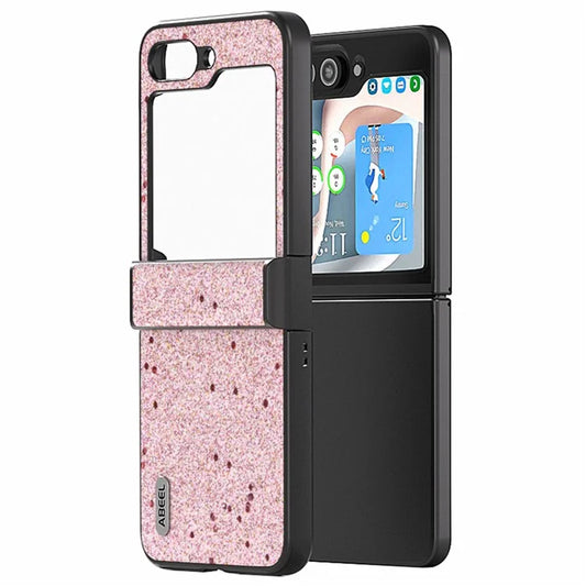 ABEEL For Samsung Galaxy Z Flip6 5G Case PU Leather+PC Glitter Phone Cover with Hinge Design