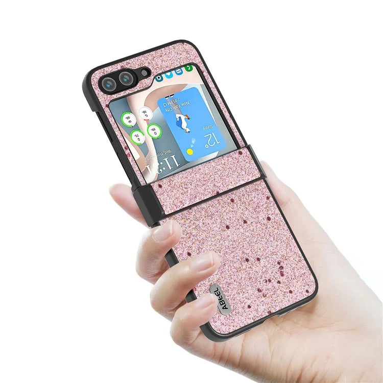 ABEEL For Samsung Galaxy Z Flip6 5G Case PU Leather+PC Glitter Phone Cover with Hinge Design