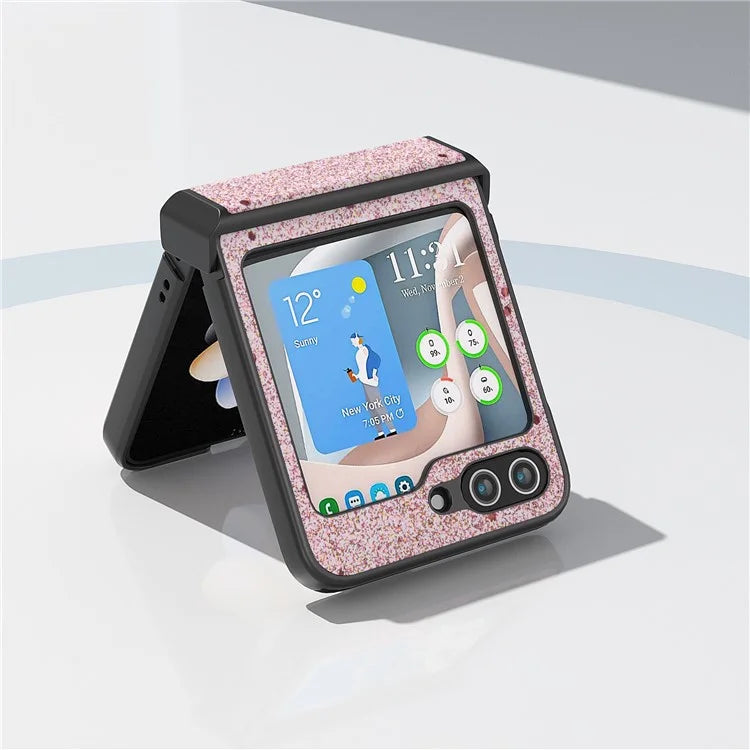 ABEEL For Samsung Galaxy Z Flip6 5G Case PU Leather+PC Glitter Phone Cover with Hinge Design