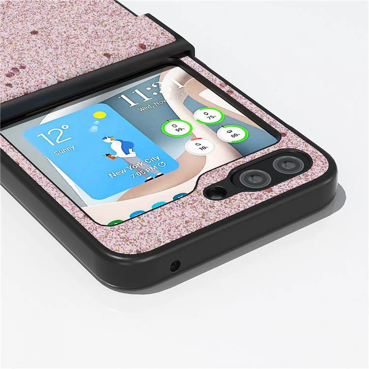 ABEEL For Samsung Galaxy Z Flip6 5G Case PU Leather+PC Glitter Phone Cover with Hinge Design