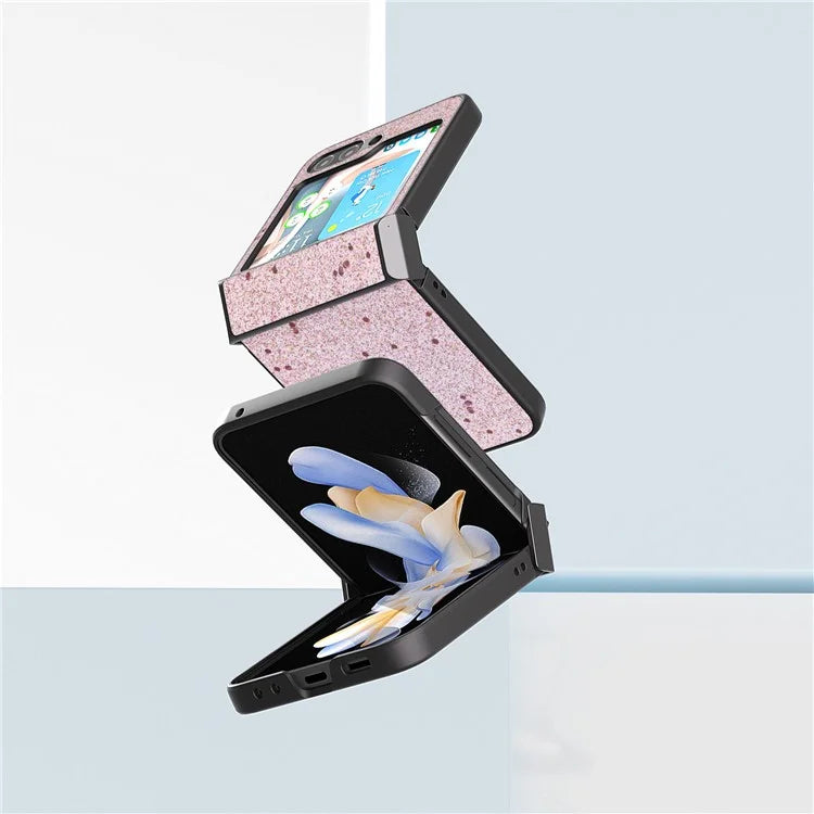 ABEEL For Samsung Galaxy Z Flip6 5G Case PU Leather+PC Glitter Phone Cover with Hinge Design