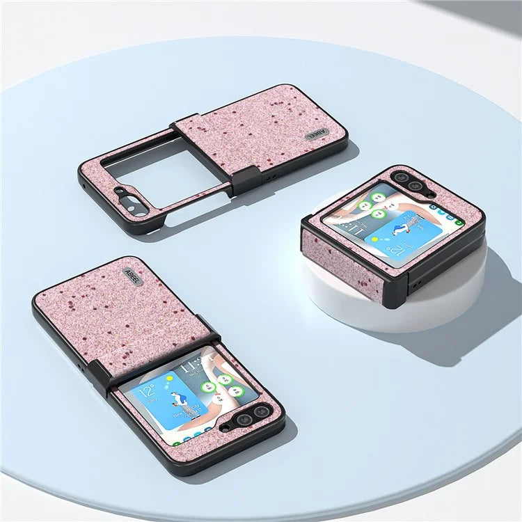 ABEEL For Samsung Galaxy Z Flip6 5G Case PU Leather+PC Glitter Phone Cover with Hinge Design