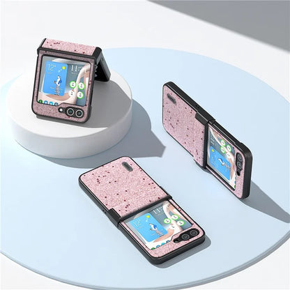 ABEEL For Samsung Galaxy Z Flip6 5G Case PU Leather+PC Glitter Phone Cover with Hinge Design