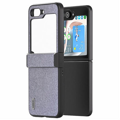 ABEEL For Samsung Galaxy Z Flip6 5G Case PU Leather+PC Glitter Phone Cover with Hinge Design