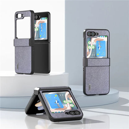 ABEEL For Samsung Galaxy Z Flip6 5G Case PU Leather+PC Glitter Phone Cover with Hinge Design