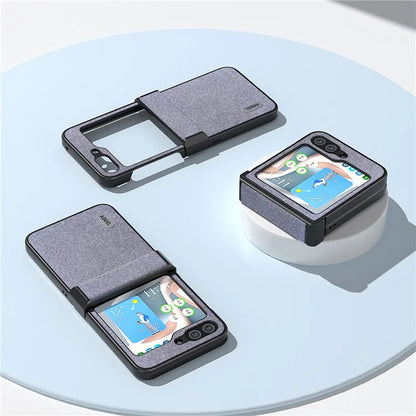 ABEEL For Samsung Galaxy Z Flip6 5G Case PU Leather+PC Glitter Phone Cover with Hinge Design