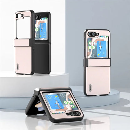 ABEEL For Samsung Galaxy Z Flip6 5G Case PU Leather+PC Glitter Phone Cover with Hinge Design