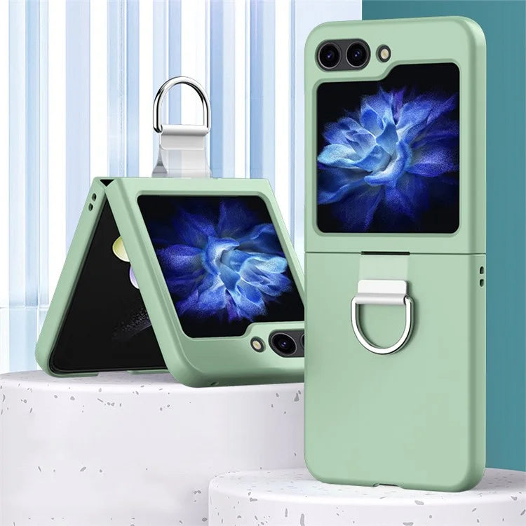 For Samsung Galaxy Z Flip6 5G Hard PC Case Metal Ring Holder Anti-Slip Skin-Touch Phone Cover